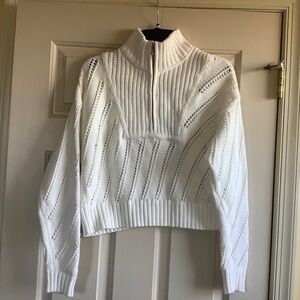 Magaschoni Half Zip Mock Neck Knit Sweater Cream SZ S
